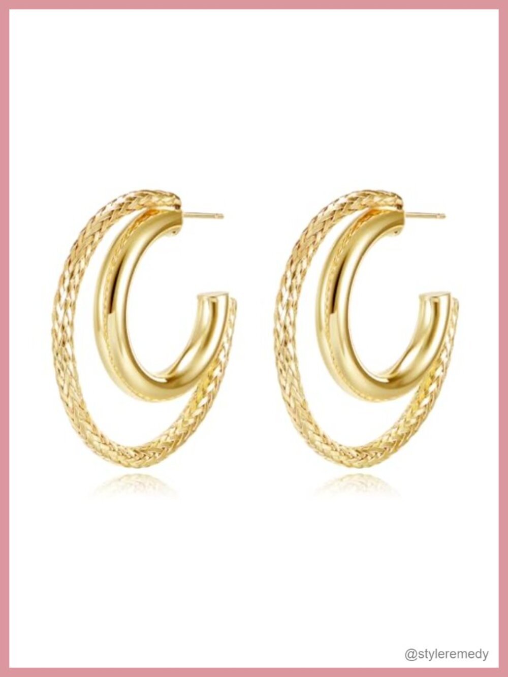 14K Gold Hoop Earrings Twisted Braided Double Layer 38MM Statement